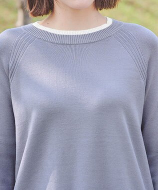 Tiaclasse 【洗える】重ね着風配色ニットチュニック ブルー