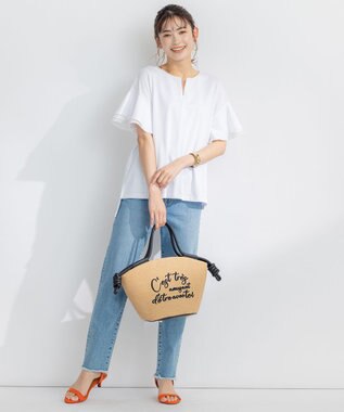 組曲 【汗ジミ防止・撥水】GIZAプレーティング天竺袖フリル カットソー アイボリー系