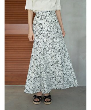 earth music&ecology 揺れる小花柄裾フレアスカート Ivory