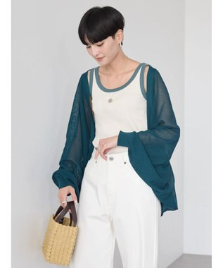 AMERICAN HOLIC ニュアンスメッシュニットカーディガン Green