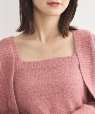 earth music&ecology ＳＥＴ２点スパンコールニットボレロ×タンク Pink