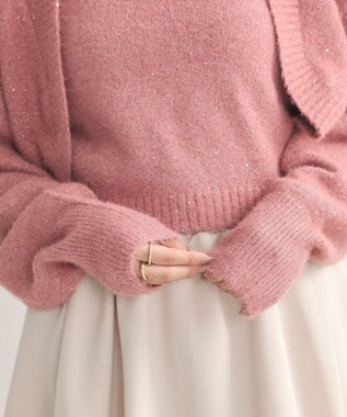 earth music&ecology ＳＥＴ２点スパンコールニットボレロ×タンク Pink