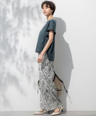 23区 【汗じみ防止/洗える】スムースデザイン フレンチスリーブ Tシャツ ダークグリーン系