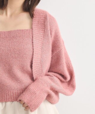 earth music&ecology ＳＥＴ２点スパンコールニットボレロ×タンク Pink