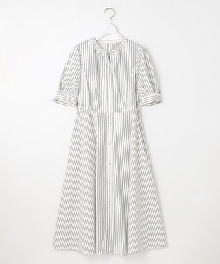 ANY SIS 【洗える】バンドカラー シャツワンピース グレーストライプ