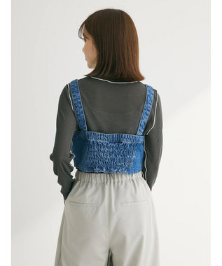 Green Parks 配色ステッチシアーリブプルオーバー Dark Gray