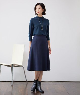 J.PRESS LADIES S 【洗える】LANATEC シャークスキン&ヘリンボーン スカート ネイビー系