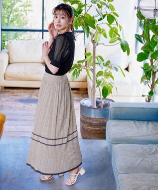 Tiaclasse クロシェ編み配色ニットスカート アイボリー×チャコール
