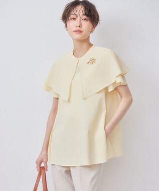 組曲 L サッカーストレッチ 襟付きブラウス シェルイエロー系