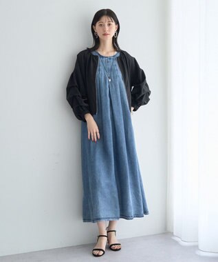YECCA VECCA バイオ加工ヴィンテージデニムタックワンピース Indigo
