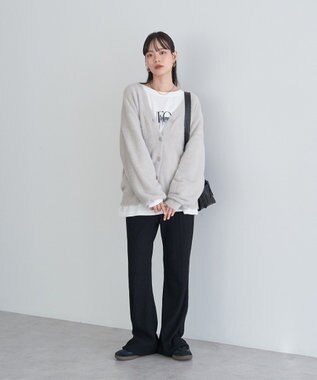 earth music&ecology セルフカットテレコフレアパンツ Black