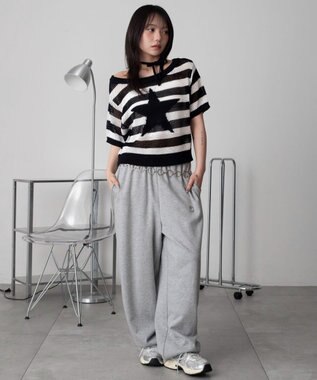 WEGO オフショルメッシュニット（S） ホワイトボーダー