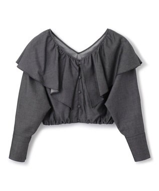 uncrave 【手洗い可】シャンブレー ラッフル ブラウス（uncrave WHITE） インディゴ