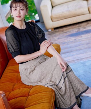 Tiaclasse クロシェ編み配色ニットスカート アイボリー×チャコール