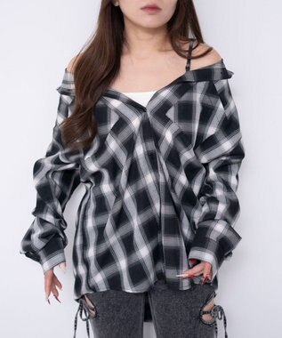 WEGO 2WAYオフショルシャツ ブラック