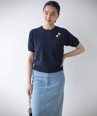 組曲 L カノコニットＴシャツ ネイビー系