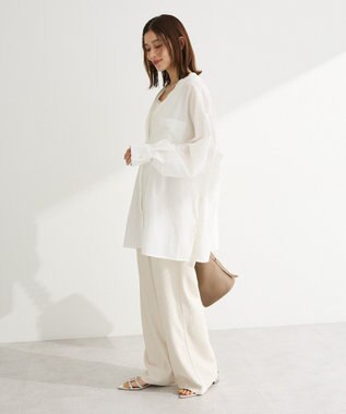 Green Parks 綿麻混Ｖネックオーバーサイズシャツ Off White