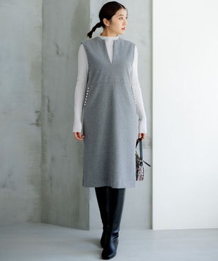 組曲 S 【パール釦付き】 ウールライクジャンパースカート ライトグレー系