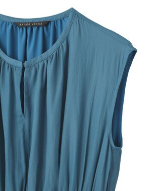 YECCA VECCA マルチカラーシャーリングワンピース Blue Green