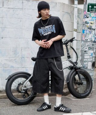 WEGO 【機能T】接触冷感アクセ付きグラフィックT ブラック