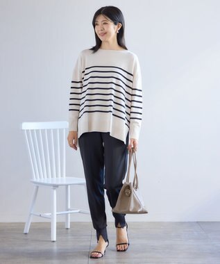 UNFILO マイビューティニット ボートネック アイボリー×ブラック