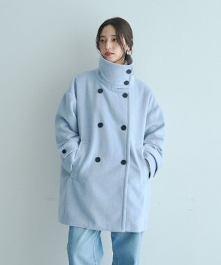 YECCA VECCA ウール混ミドル丈スタンドカラーコート Sax