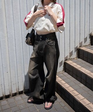 WEGO 刺繍ハーフジップT ホワイトアイボリー