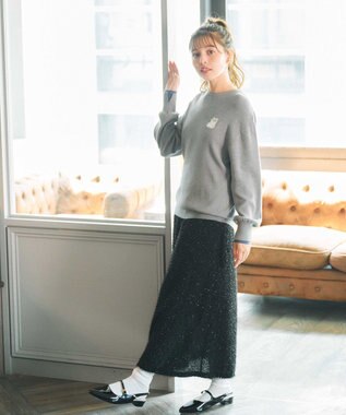 Feroux 【猫カフェMOCHAコラボ】しらたまくん刺繍 ニット グレー系