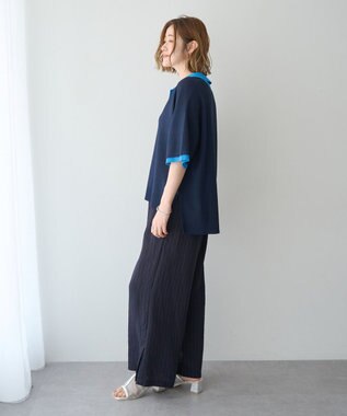 YECCA VECCA 配色ワイドポロニット Navy