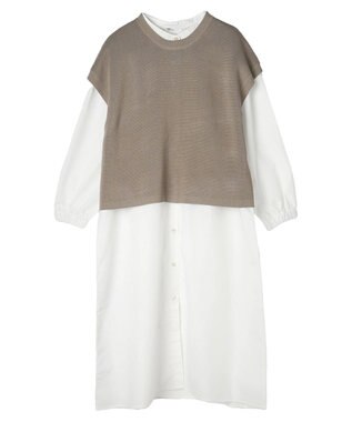 CRAFT STANDARD BOUTIQUE 【洗える】ニットベスト+シャツワンピースSET-B Gray Beige