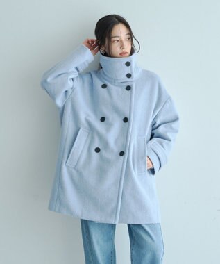 YECCA VECCA ウール混ミドル丈スタンドカラーコート Sax