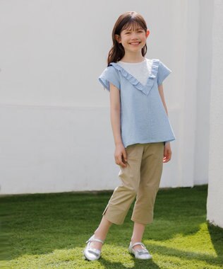 組曲 KIDS 【150-160㎝】サッカーストライプ ブラウス サックスブルー