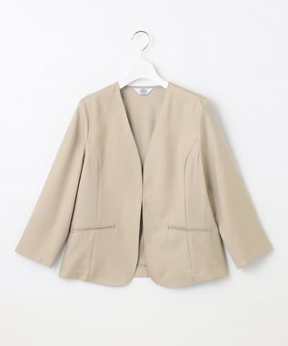 J.PRESS LADIES 【セットアップ対応・洗える・UVケア・速乾】 OXIJEWELストレッチ ノーカラー ジャケット ベージュ系