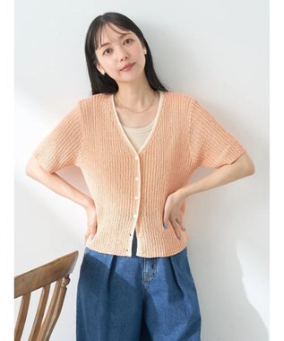 earth music&ecology バイカラーＶネックカーディガン Pink Beige