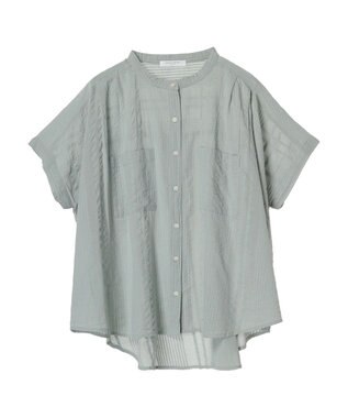 Green Parks インド綿  バンドカラーデザイン５分袖シャツ Mint