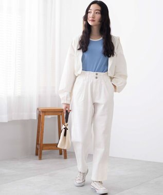 WEGO ウエストフリルマムデニムパンツ ホワイト