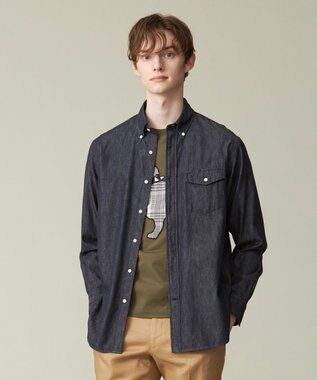 J.PRESS MEN デニムルックツイル ボタンダウンシャツ ネイビー系