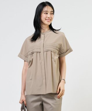 J.PRESS LADIES S ソフトシアークロス フレンチスリーブ ブラウス キャメルベージュ系
