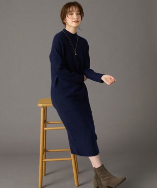 16万✨未使用 フォクシー ニットワンピース モックネック 22年 ネイビー S モックネックフレアニットワンピース | レディースファッション通販