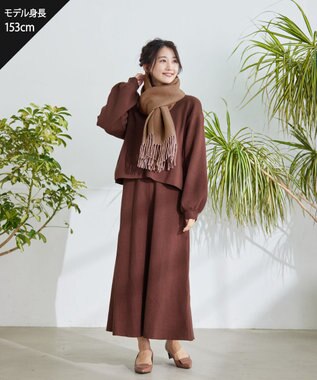 Tiaclasse 【洗える】大人上品なニットカーデ＋ワンピースセット ブラウン