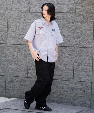 WEGO 【ユニセックス着用ITEM/MLサイズ展開】オックスフォードワッペンシャツ（SS） ブラックストライプ