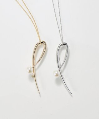 Phoebe 2wayスタイリッシュクロスカーブパールブローチネックレス　ゴールド ゴールド