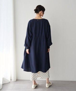 YECCA VECCA ノーカラーラペルロングコート Navy