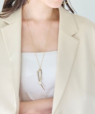 Phoebe 2wayスタイリッシュクロスカーブパールブローチネックレス　ゴールド ゴールド