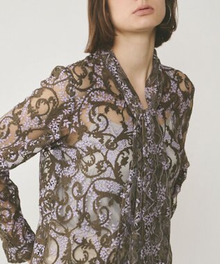 GRACE CONTINENTAL ボウタイ付レースブラウス カーキ