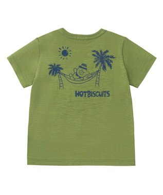 MIKI HOUSE HOT BISCUITS 【80-120cm】 サーフ柄 スラブ天竺 半袖Tシャツ カーキ