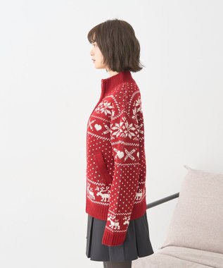 earth music&ecology ダブルzipノルディックカウチンニットカーディガン レッド