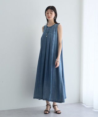 YECCA VECCA バイオ加工ヴィンテージデニムタックワンピース Indigo