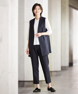 J.PRESS LADIES 【セットアップ対応・洗える・UVケア・速乾】 OXIJEWELストレッチ テーパード パンツ ネイビー系