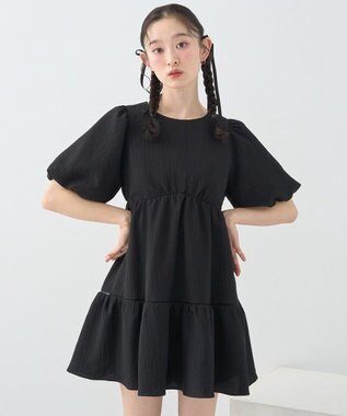 earth music&ecology バックリボンパフスリーブミニワンピース